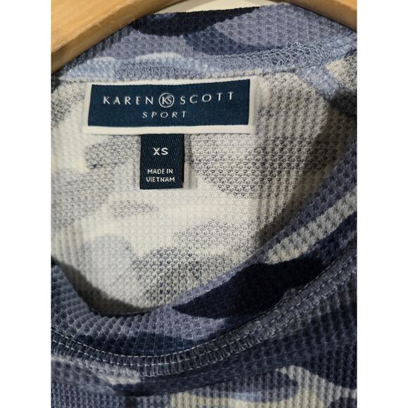 Karen Scott Sport Women’s Blue Camo Waffle Knit Crewneck Top - XS - Picture 5 of 7